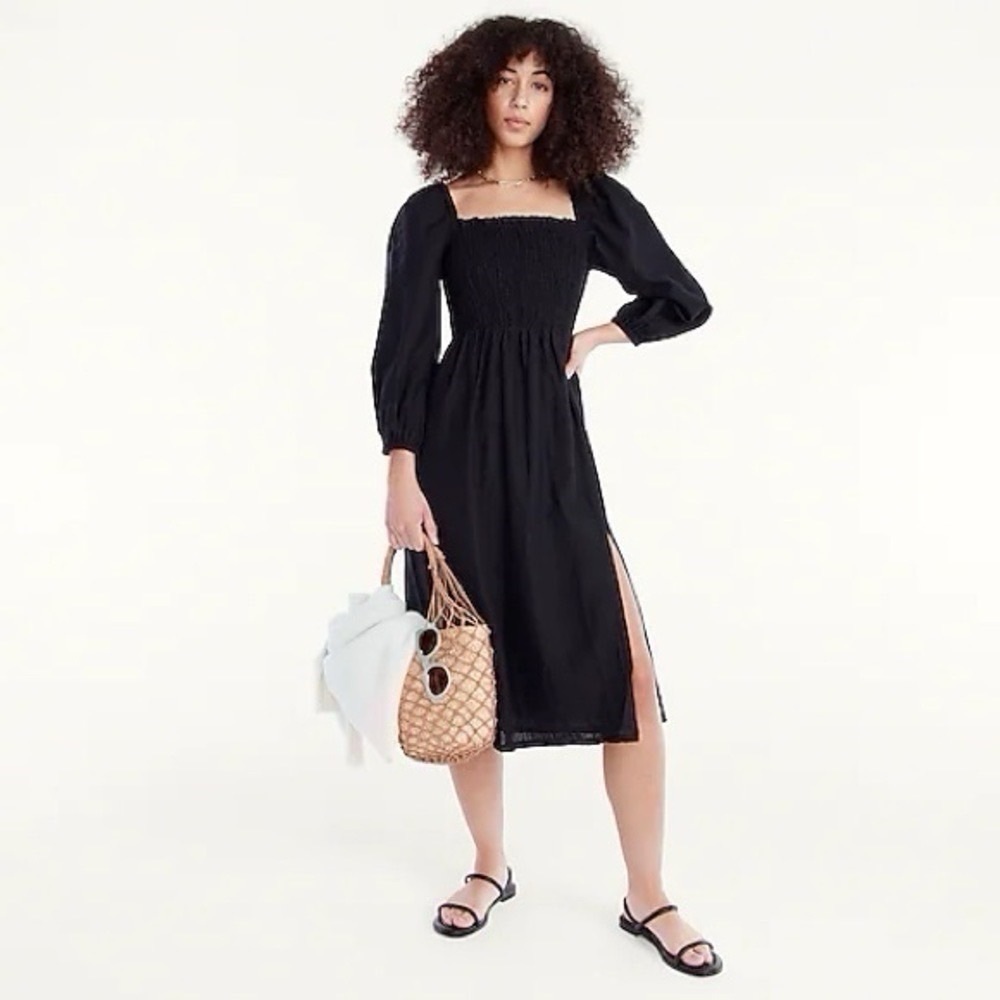 NEW J.Crew Linen Daydream Midi Dress Black - Picture 4 of 13